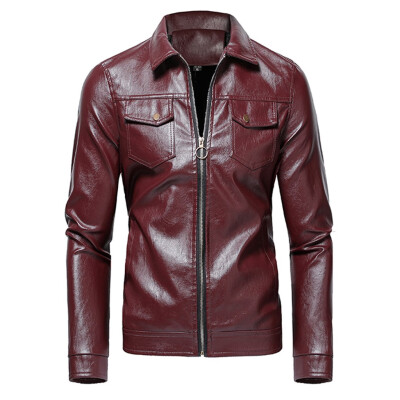 

Toponeto Men Winter Leather Jacket Biker Motorcycle Zipper Long Sleeve Coat Top Blouses