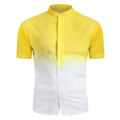 

Ombre Stand Collar Linen Shirt