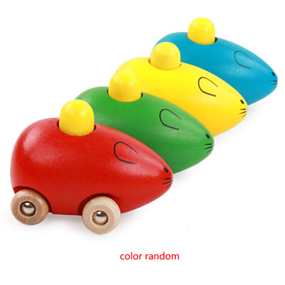 

Kids Children Developing Intelligence Educational Colorful Wooden Sounding Squeaky Mouse Car