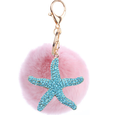 

Jewelry fashion keychain diamond cartoon sea star keychain gift rex rabbit fur plush ball