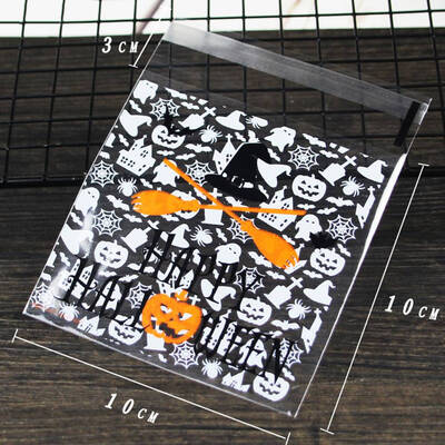 

100Pcs Halloween Self Adhesive Cookie Candy Bags Biscuits Snack Baking Package Bags Treat Funny Party Gifts