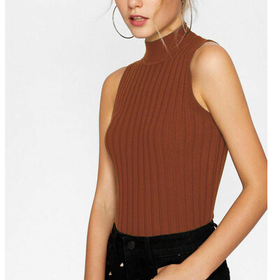 

Women Casual High Neck Vest Top Sleeveless Slim Blouse Solid Tank Tops