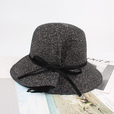 

Women Summer Sun Straw Hat Bow Adjustable Dome Summer Panama Beach Holiday Cap