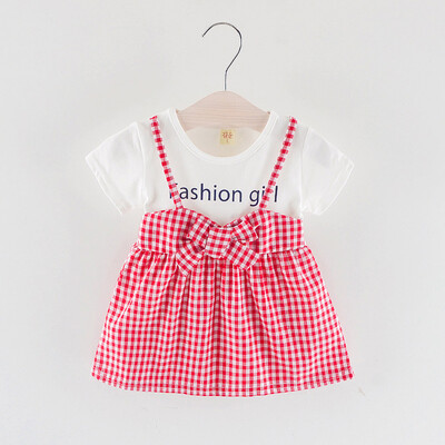 

Toddler Kid Baby Girl Short Sleeve Plaid Printed Party Princess Dress Clothing
