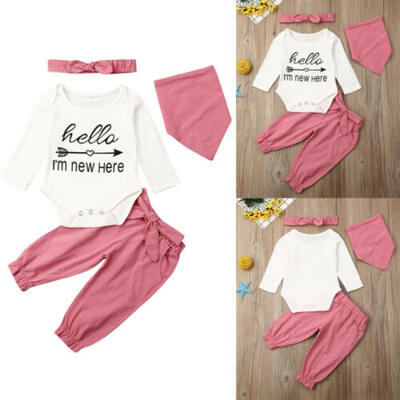 

4PCS Newborn Infant Baby Girl Outfits Clothes Set Romper BodysuitPants Leggings