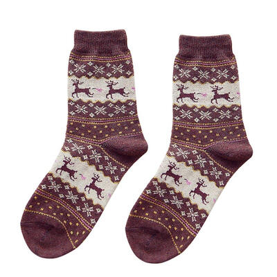 

Women Cartoon Elk Print Knitted Socks Christmas Thicken Anti-slip Socks