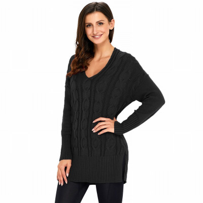 

V-neck long-sleeved pullover sweater casual comfort loose knit sweater womens