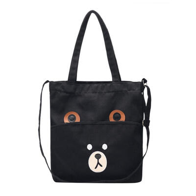 

Cute Bear Print Canvas Shopping Totes Women Shoulder Messenger Handbags