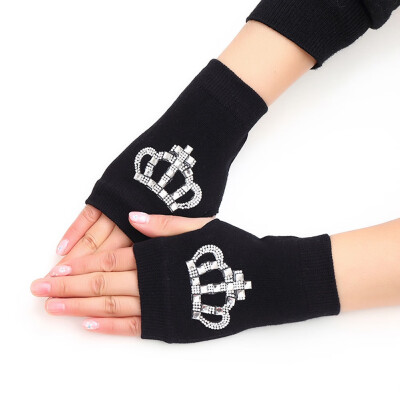 

New Fashion Unisex Winter Warm Knitted Crochet Gloves Black Pattern Series Long Fingerless Arm Warmers Gloves