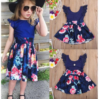 

Familiy Mother Daughter Matching Clothes Womens Girls Floral Splice Party Dress Summer Sundress Princess Mini Dress