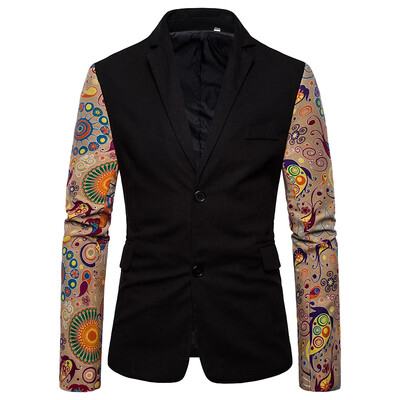 

Mens Business Office Tops Blazer Suit Long Sleeve Slim Fit Vintage Printed Coat