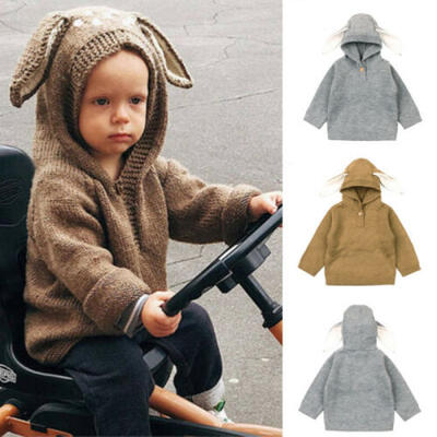 

Toddler Baby Kid Boy Girls Rabbit Ear Sweatshirt Hoodie Sweater Warm Knit Tops