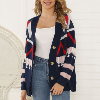 

Tailored Women Casual Patchwork Button Long Sleeve Knitted Sweater Loose Cardigan