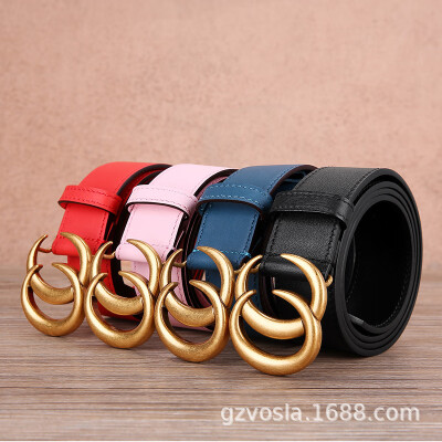 

C copper buckle ladies belt retro decorative belt female new smooth buckle pants belt fashion wild