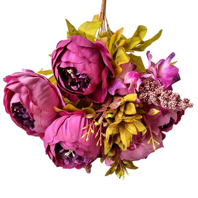 

〖Follure〗1 Bouquet Vintage Artificial Peony Silk Flowers Bouquet for Decoration