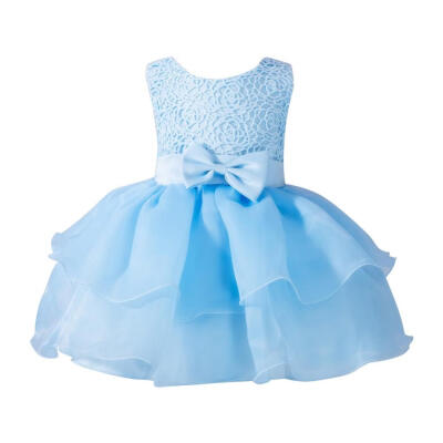 

1Year Kids Summer Infant Girl Bow Evening Dress Princess Birthday Party Short Mesh Dress Kids Baby Clothing