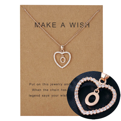 

With Card Rose Gold Color 26 Letters Initial Necklace Love Letter Name Rhinestone Heart Pendant Necklace Couple Jewelry Gift