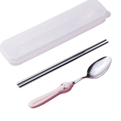 

Portable 3pcs Stainless Steel Cutlery Cartoon Set Cute Animal Fork Dinner Children Dinnerware Set Tableware Case Kit