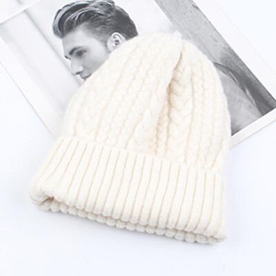 

Women Thick Twist Thread Knitted Beanies Hat Ribbed Autumn Winter Baggy Crochet Cap Warm Skullies Headwear