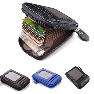 

Business Men Leather Credit Card Holder Wallet Blocking Zipper Thin Pocket Genuine