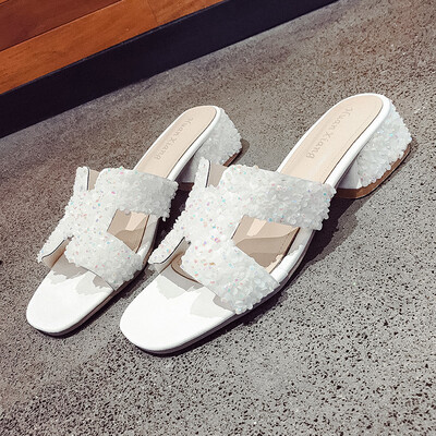 

H Slippers womens summer wear rough&water-drill fashion womens shoes ulzzng cool&mop