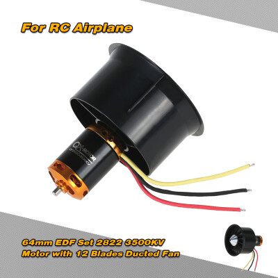 

RC Plane Motor Case 64mm EDF Set 2822 3500KV Motor with 12 Blades Ducted Fan for RC Airplane