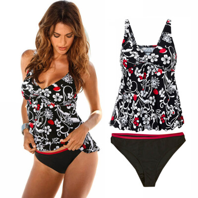 

Roseonmyhand Women Blouson Floral Sporty Tankini Set Swimwear Two Piece Swimsuit Bikini