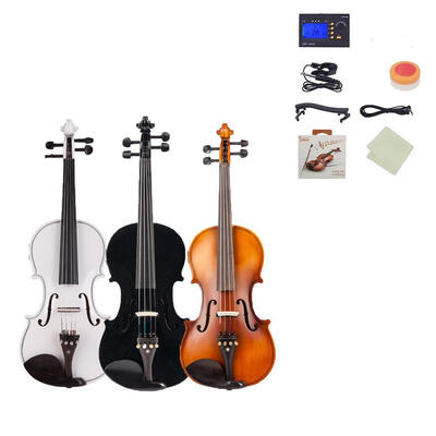 

Glarry 44 Solid Wood EQ Violin Case Bow Violin Strings Shoulder Rest Electronic Tuner Connecting Wire Cloth White