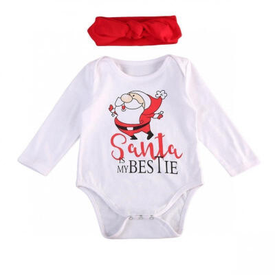 

Christmas 2pcs Newborn Baby Girls Outfits Clothes Tops Santa Romper Headband Set