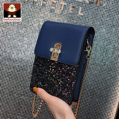 

New little bag girl 2019 new summer sequins single shoulder bag girl hundred lap chain oblique satchel bag