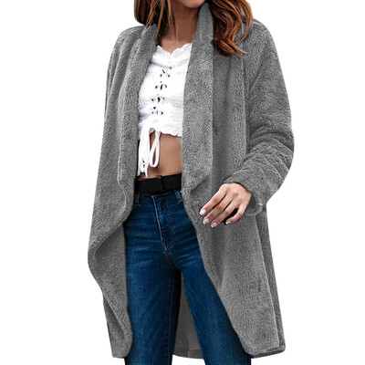 

Toponeto Womens Winter Long Sleeve Solid Color Plush Cardigan Jacket AGL