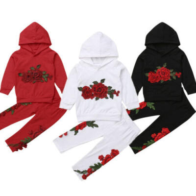 

Fashion Toddler Baby Girl Floral Hooded Top Long Pants Outfits Clothes Tracksuit