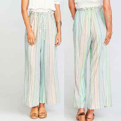 

Tailored Women Sexy High Waist Stripe Print Fashion Wide Leg Pants