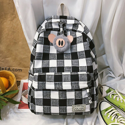 

Tailored Fashion Women Large Capacity Plaid Bag Student Backpack Travel Couple Bag