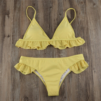 

Roseonmyhand Women Padded Push-up Bra Bikini Set Ruffles Swimsuit Low Waist Bathing Suit Swim