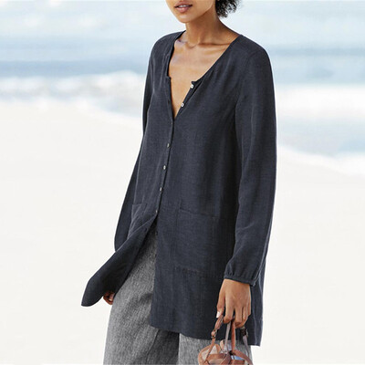 

Womens Casual Retro Tunic Shirt Long Sleeve Boho Blouse Button Down Summer Tops