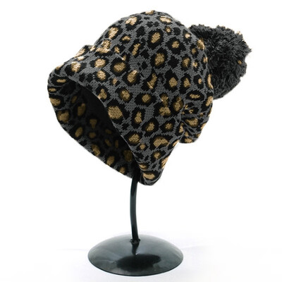 

Leopard Print Knit Beanie Pom Cap Warm Winter Skull Hat Ski Fashion Unisex New