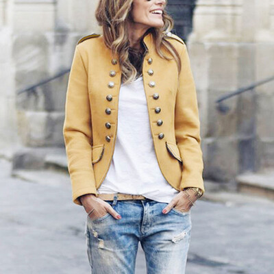 

Womens Open Front Long Sleeves Work Blazer Casual Buttons Jacket Suit Outwear