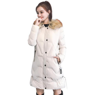 

Winter Women Fur Collar Hooded Long Jacket Slim Fit Zipper Thick Parkas