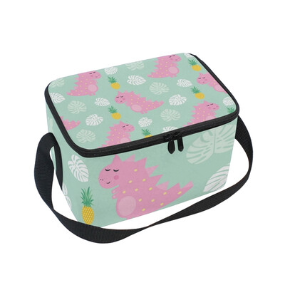 

ALAZA Lunch Box Insulated Pink Dinosaur With Pineapple Lunch Bag Large Cooler Tote Bagfor Men Women