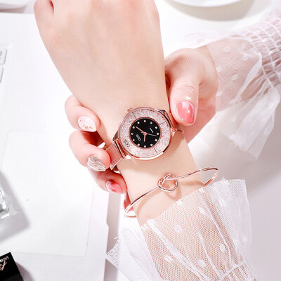 

Rhinestone watch female quicksand starry small dial simple magnet stone bracelet strap student table waterproof