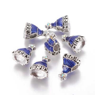 

Tibetan Style Alloy European Beads Large Hole Beads with Enamel&Rhinestone Christmas Tree Crystal AB Antique Silver