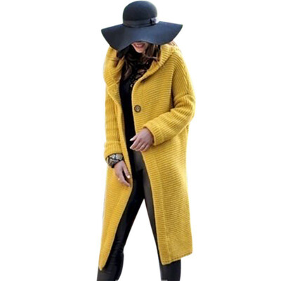 

Plus Size Women Winter Coat New Simple Style Single-breasted Long Cardigan Fashion Casual Female Warm Solid Hooded Coat -3XL