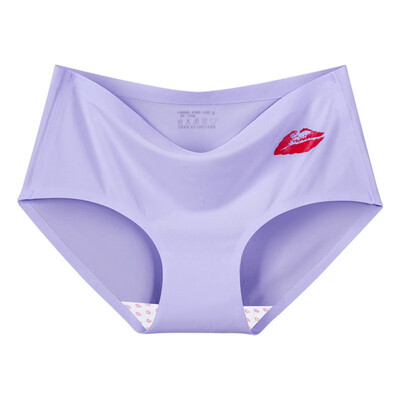 

Women Seamless Underwear Female Ice Silk Red Lips Printed Briefs Mid Waist Ladies Sexy Lingerie Panties Breathable Briefs