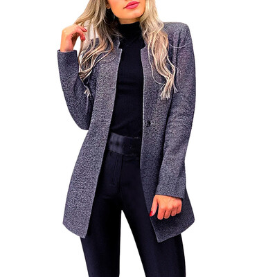 

Toponeto Women Solid OL Style Long Sleeve Blazer Elegant Slim Suit Woolen Coat