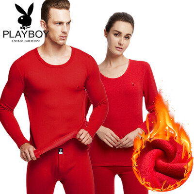 

Playboy thermal underwear men thickening plus velvet warm suit mens wool winter autumn clothes long pants mens life year red