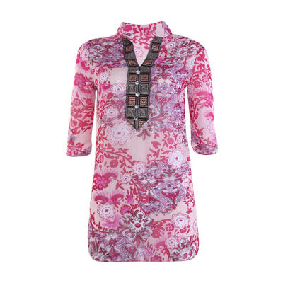 

Retro Casual Half Sleeve Floral Print Women Chiffon Blouse Ethnic Style Top