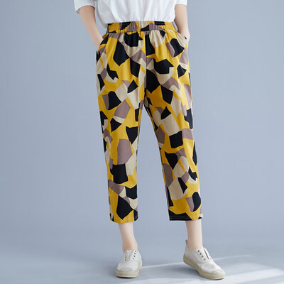 

Tailored Women Casual Cotton&Linen Print Trousers Loose Harem Pant