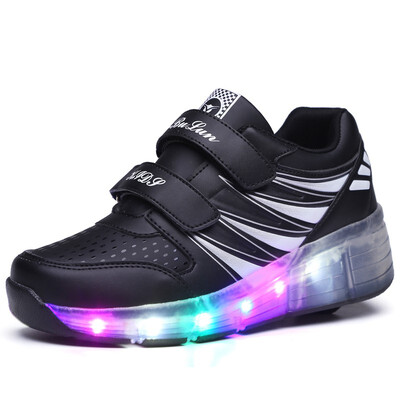 

Children LED Shoes Kids Light Up Roller Skate Sneakers With Wheels Boy Girl tenis infantil Glowing Luminous Shoes Pink black