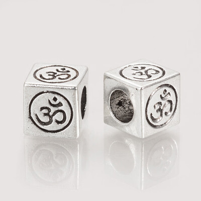 

Tibetan Style Alloy European Beads Large Hole Beads Cube with Ohm Lead Free Antique Silver 8x8x8mm